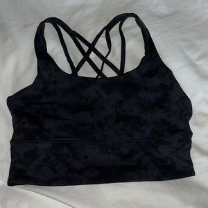 CRZ YOGA Nakedfeel Longline Bra Strappy Back Size Large Tide Dye Smoke Ink